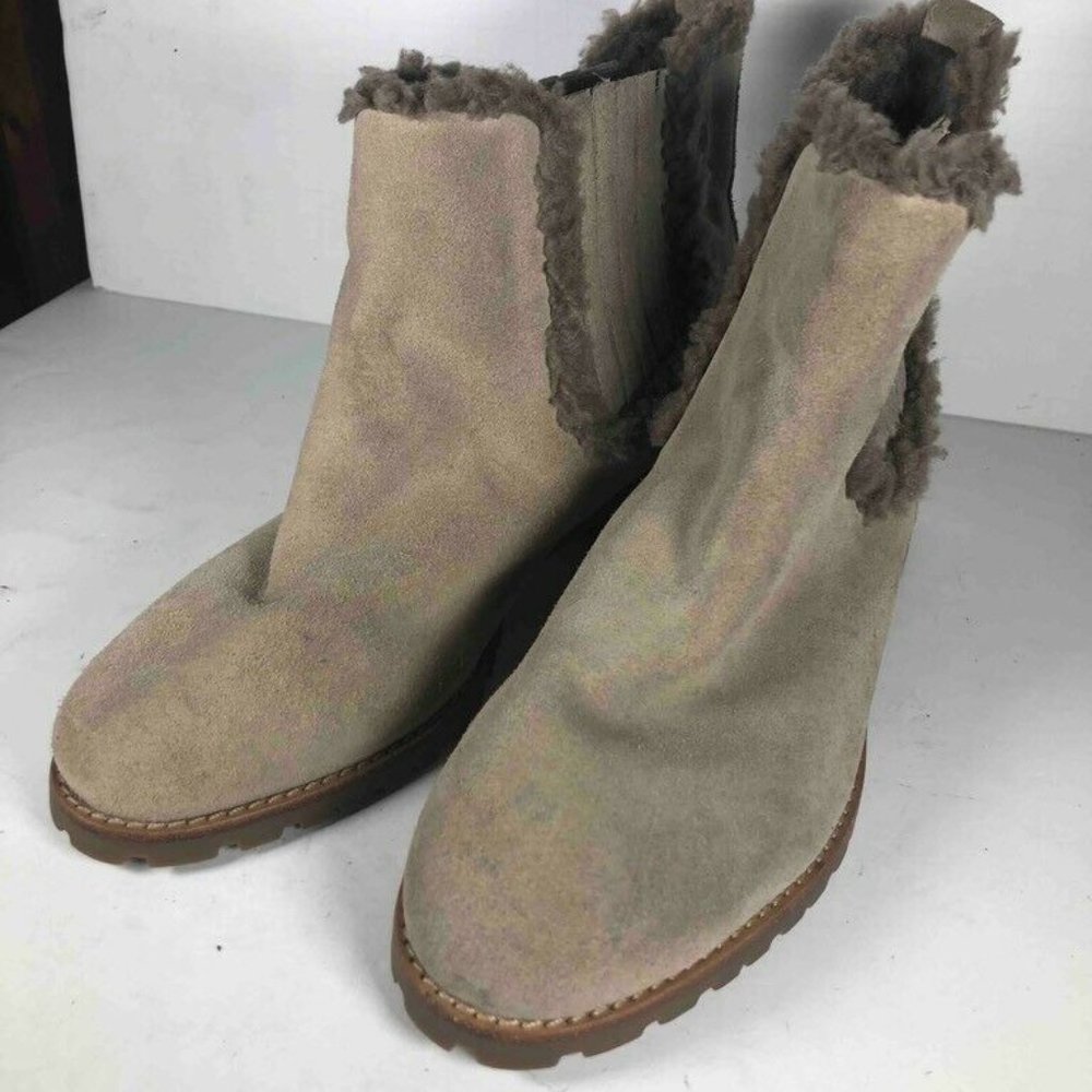 Anthropologie Tan Ankle Boots with Fur Trim